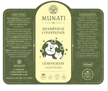 Shampoo and Conditioner 2-in-1 For Pets ‘Lemongrass’ Munati 500ml