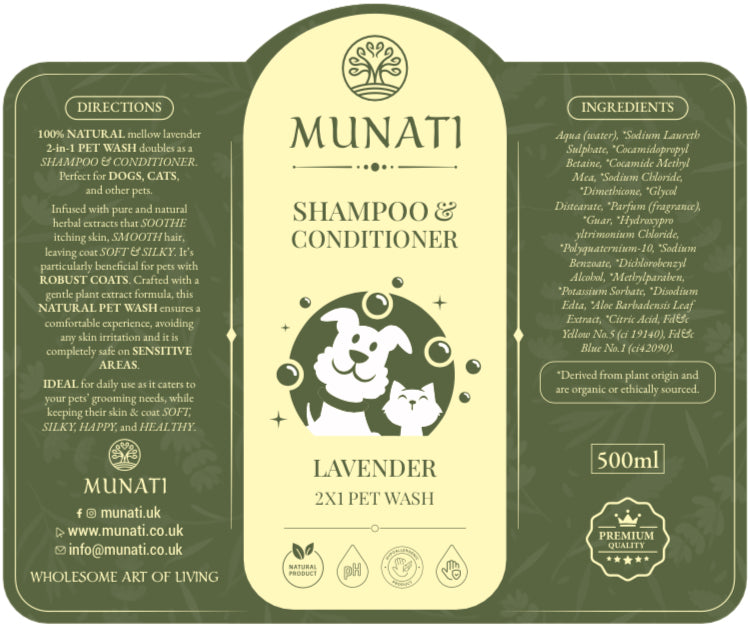 Shampoo and Conditioner 2-in-1 For Pets ‘Lavender ’ Munati 500ml