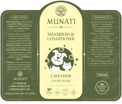 Shampoo and Conditioner 2-in-1 For Pets ‘Lavender ’ Munati 500ml