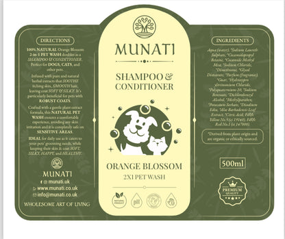 Shampoo and Conditioner 2-in-1 For Pets ‘Orange Blossom’ Munati 500ml