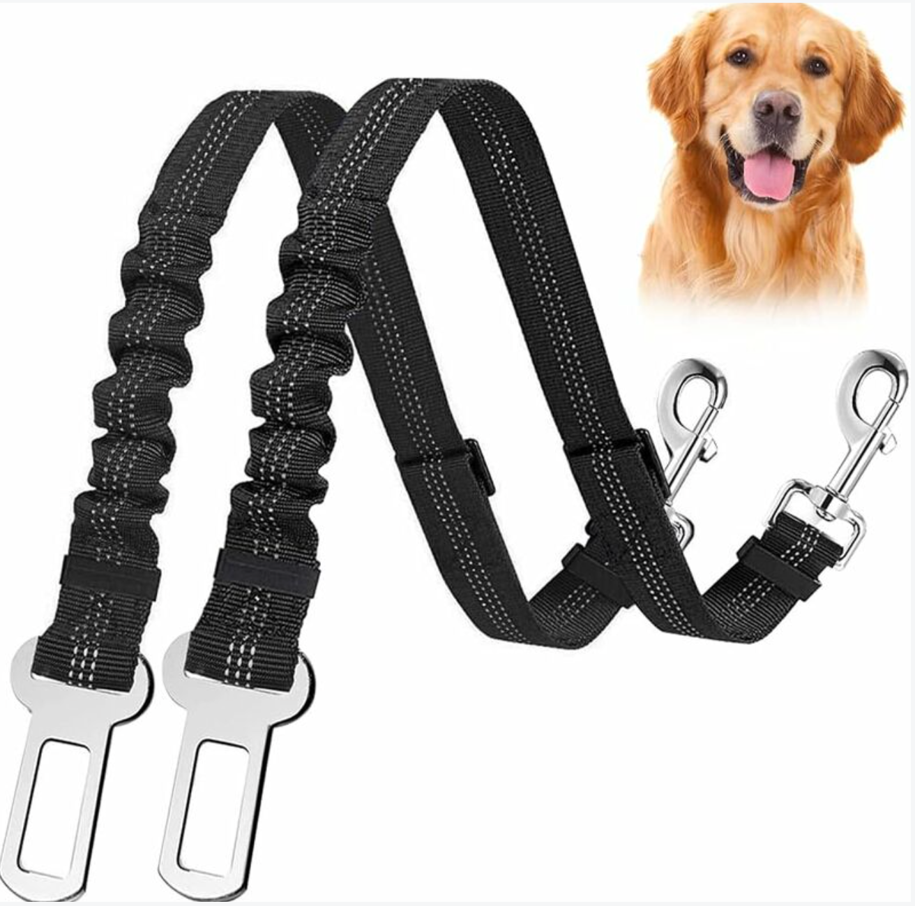 Flexible Pet Seatbelt With Shock Absorption And Carabiner