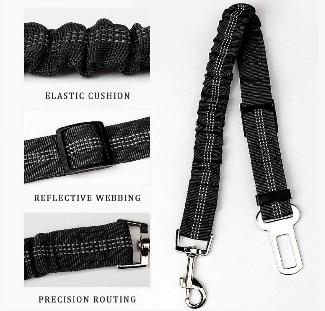 Flexible Pet Seatbelt With Shock Absorption And Carabiner