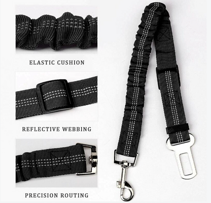Flexible Pet Seatbelt With Shock Absorption And Carabiner