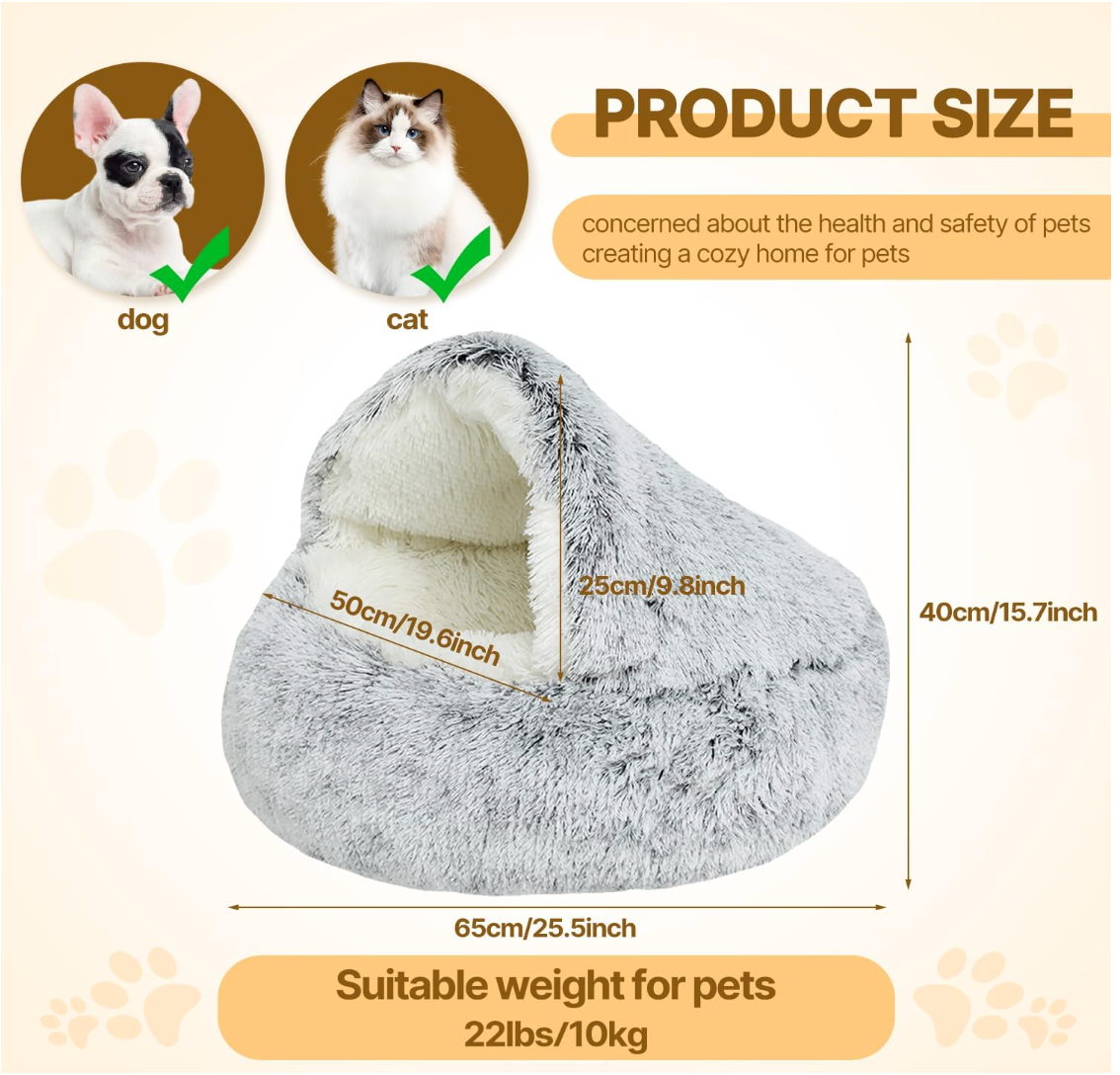 Pet Plush Cave Bed 2-In-1