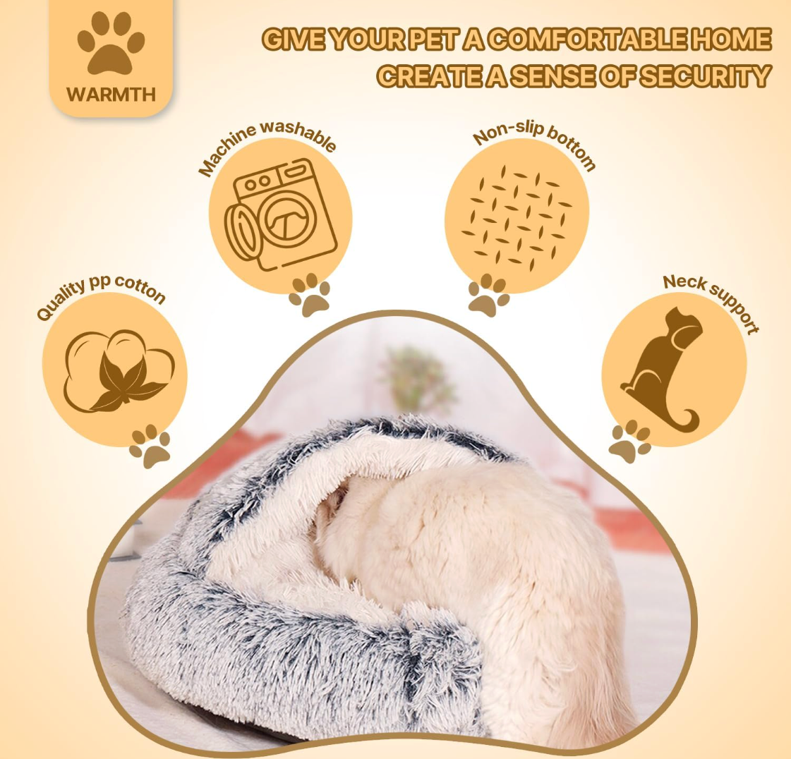 Pet Plush Cave Bed 2-In-1