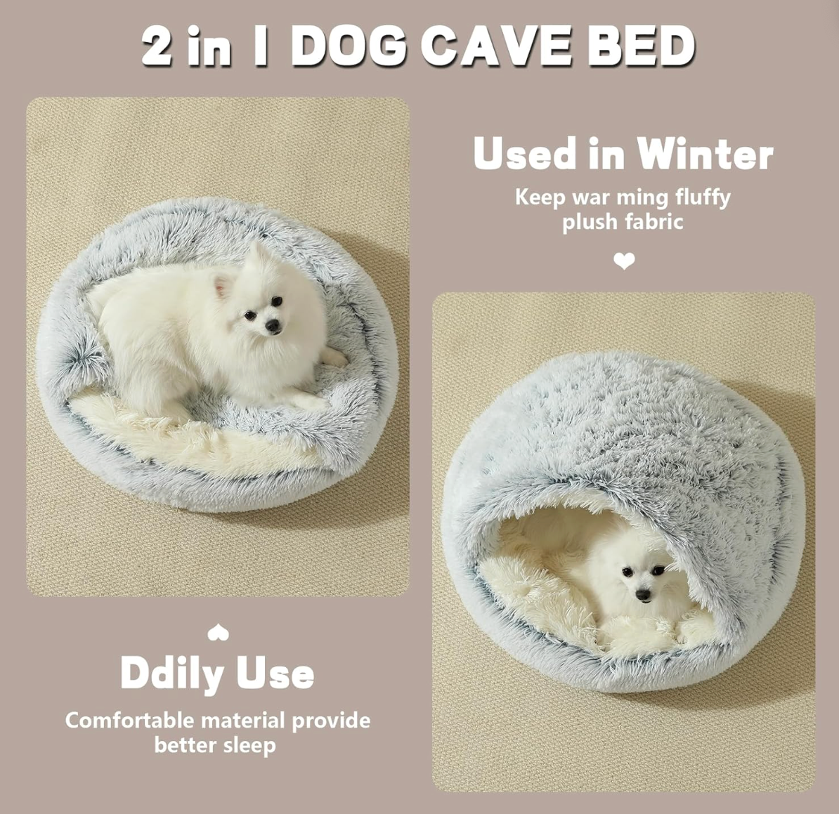 Pet Plush Cave Bed 2-In-1